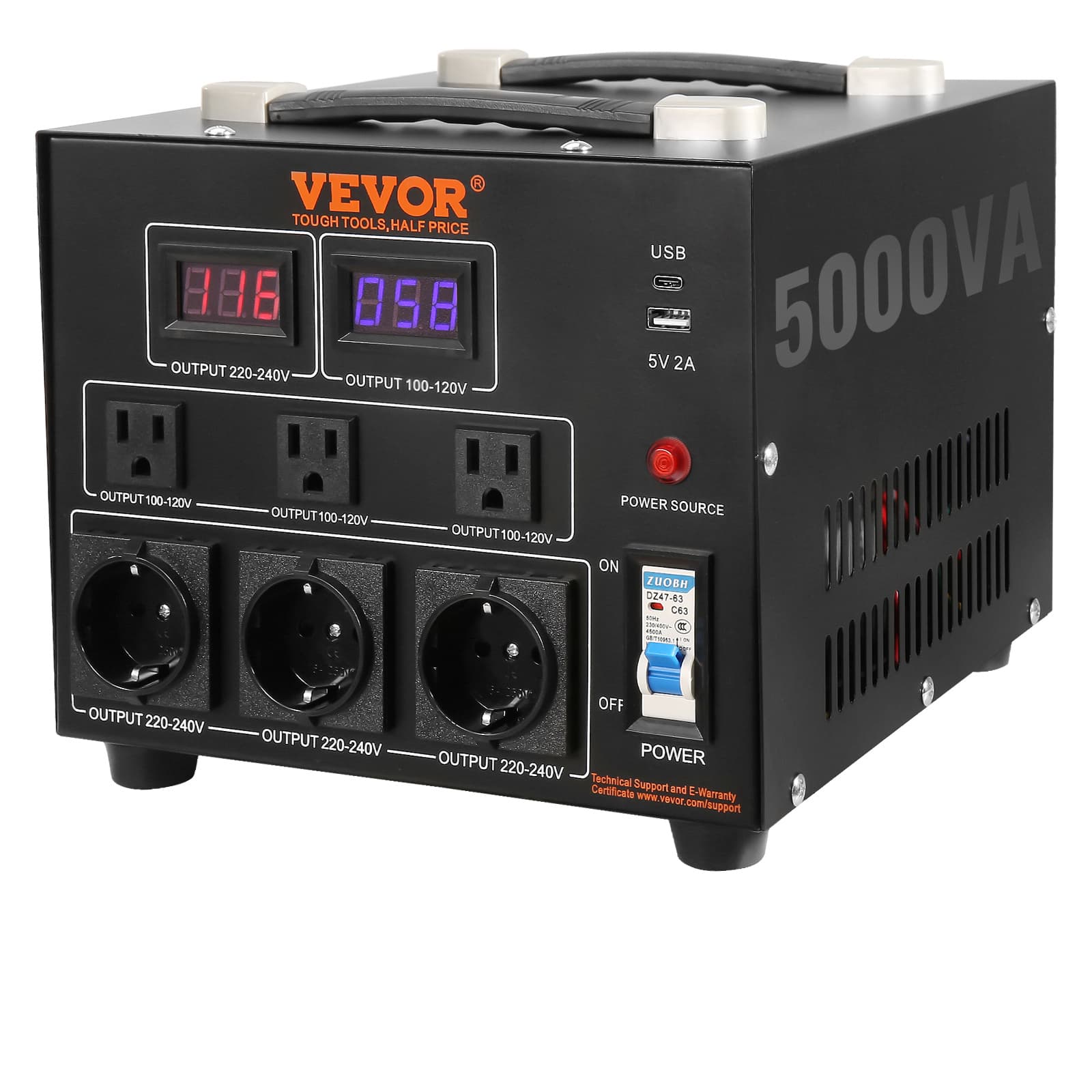 TEMU Vevor Voltage Converter Transformer, 5000w, Heavy Duty Step Up/down Transformer, From 110 Volt To 220 Volt And From 220 Volt To 110 Volt, With Us Outlet Eu Outlet 5v Usb Port