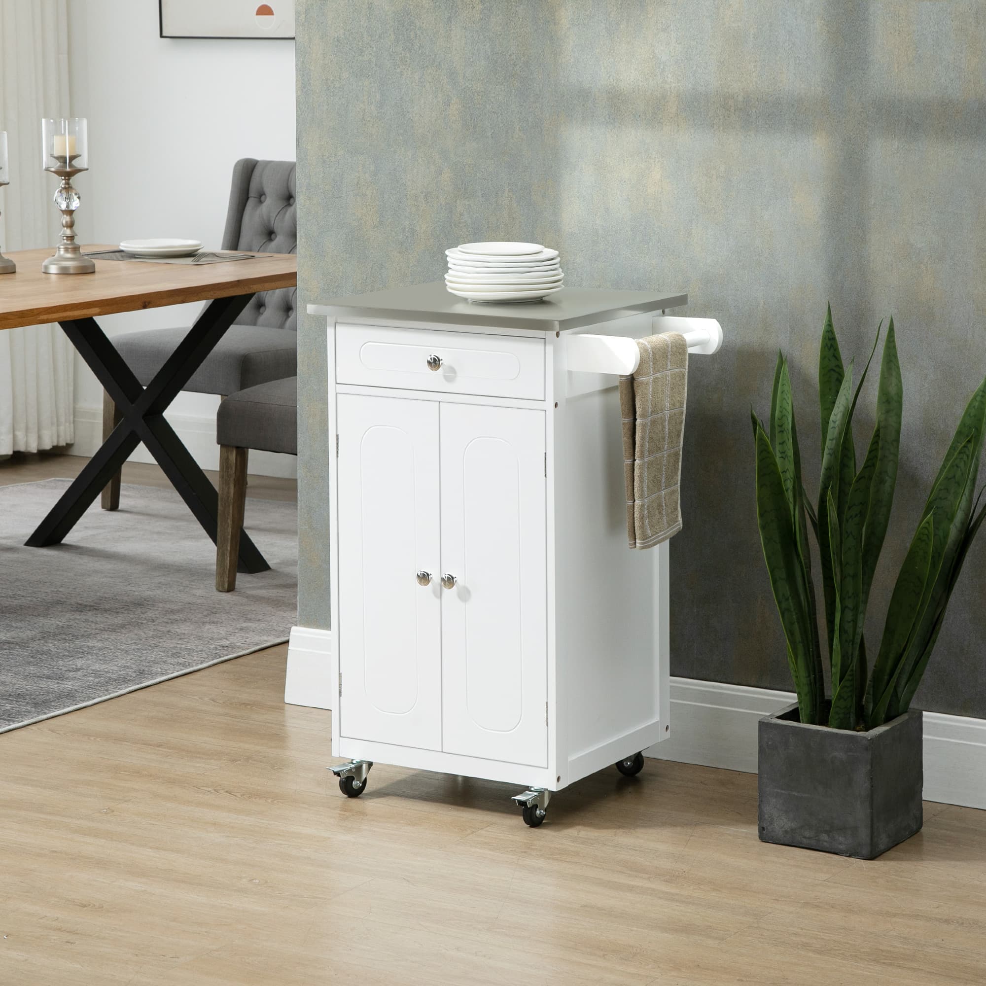 TEMU Kitchen Cart, Small Kitchen Island, Stainless Steel Trolley On Wheels With Storage Drawer For Dining Room, Kitchen (white)