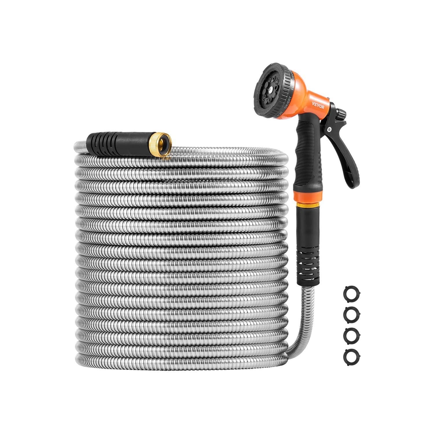 TEMU Vevor 50ft/ 75ft/ 100ft/ 150ft/ 200ft Metal Garden Hose Stainless Steel Water Hose Lightweight