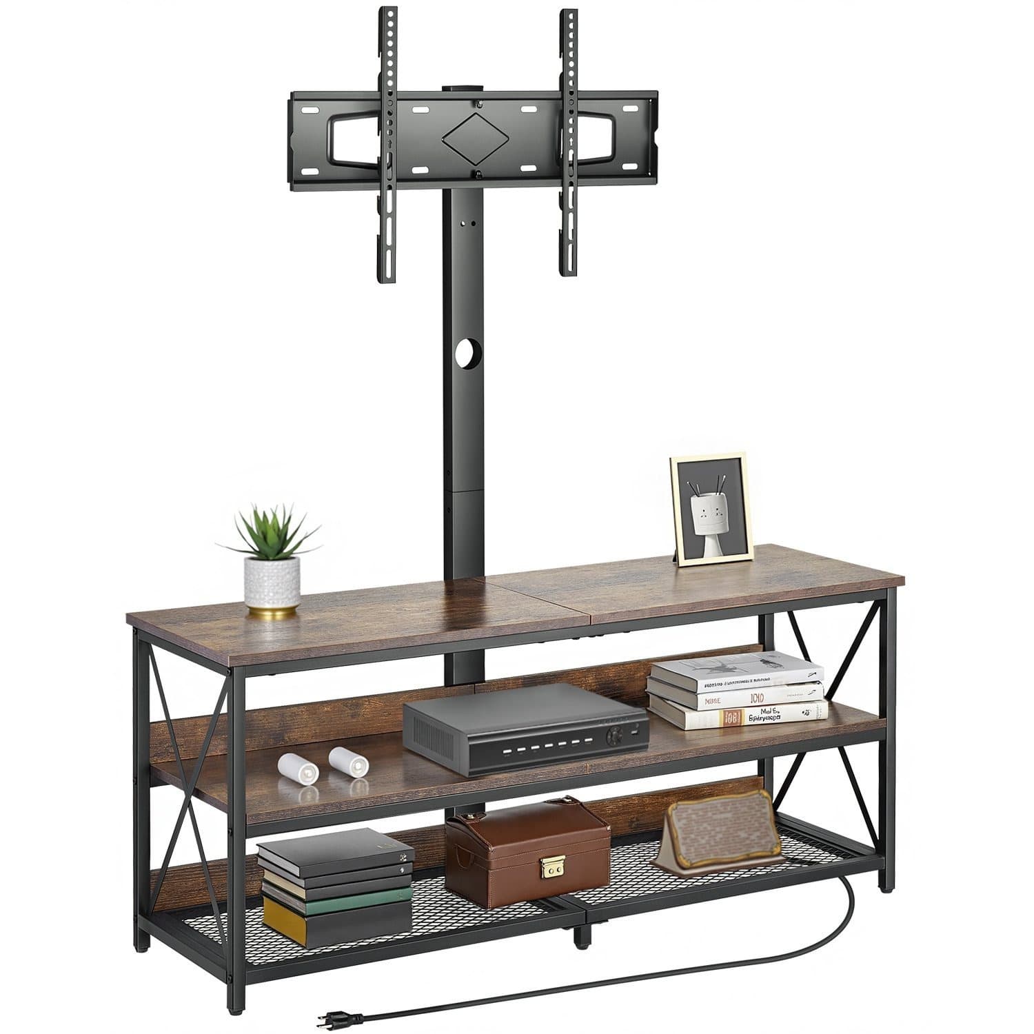 TEMU Vevor 48" Tv Stand With Mount For Up To 75" Tv Power Outlet & Storage Cabinets