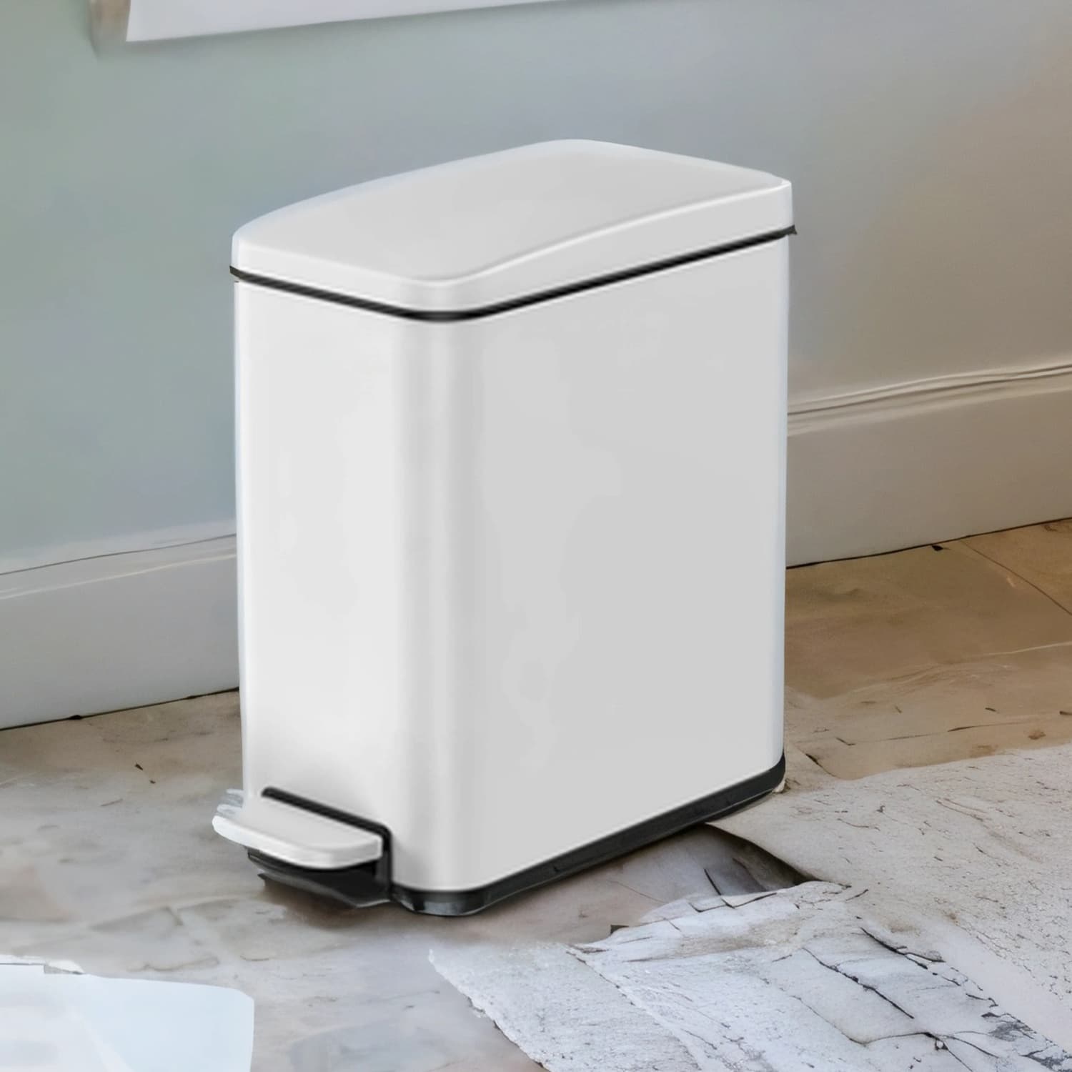 TEMU Bathroom Trash Can, 1.3 Gallon (5 L) Small Trash Bin With Lid, Slim For Small Spaces, Stainless Steel , Soft Close, Silver