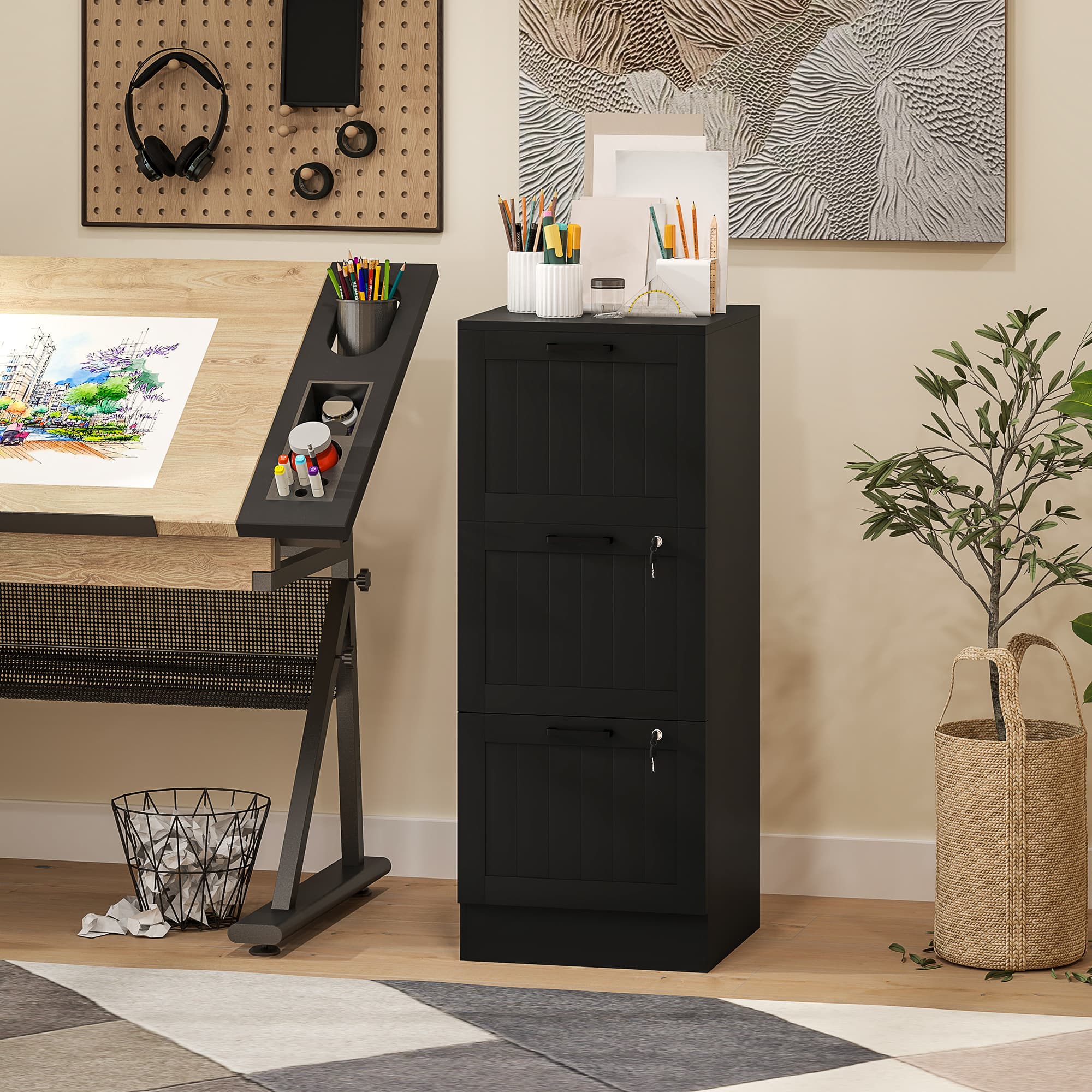TEMU 3 Drawer File Cabinet With Lock Filing Cabinet For A4 Letter Black