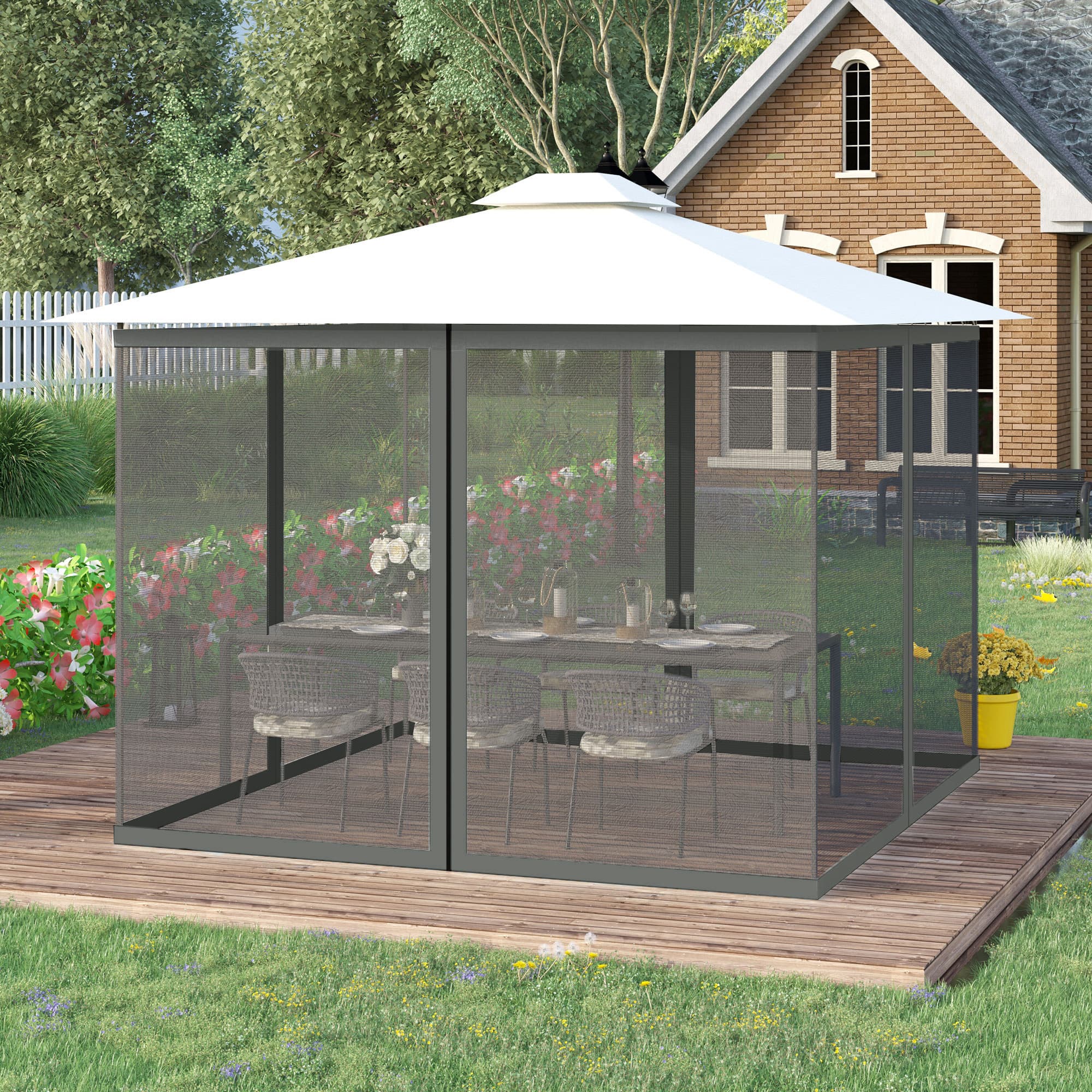 TEMU Replacement Netting For Gazebo 10' X 13' Black Screen Walls For Canopy With Zippers For Parties And Outdoor Activities, Dark Grey