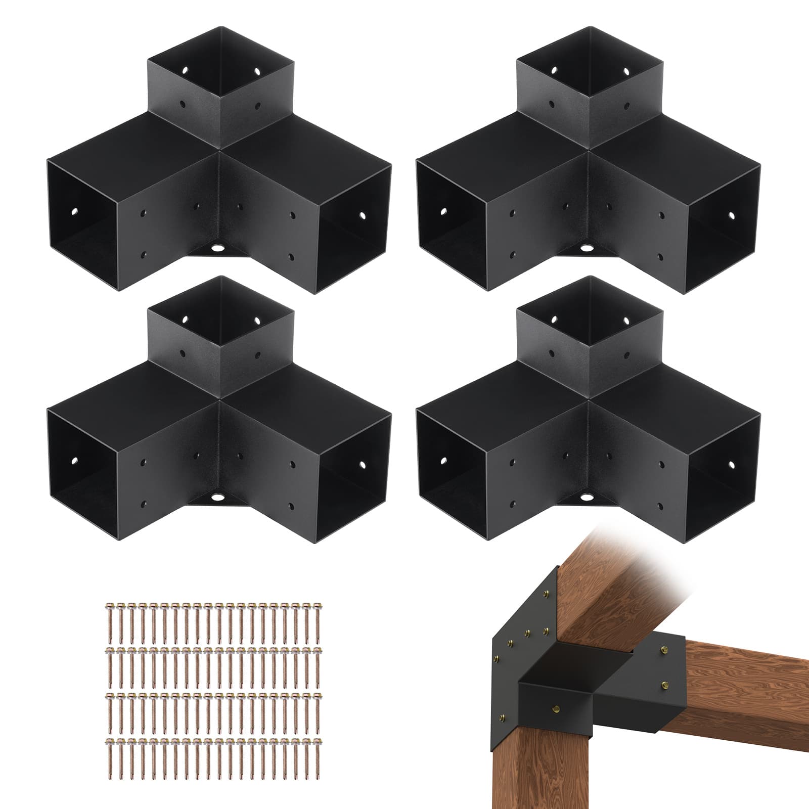 TEMU Vevor Pergola Bracket Kit 4/6" X 4/6", 4pcs 3-way Heavy Duty Corner Bracket Diy Post Base Kit, Wooden Beams For Gazebos, Patio Pergolas, Outdoor Pergola Hardware