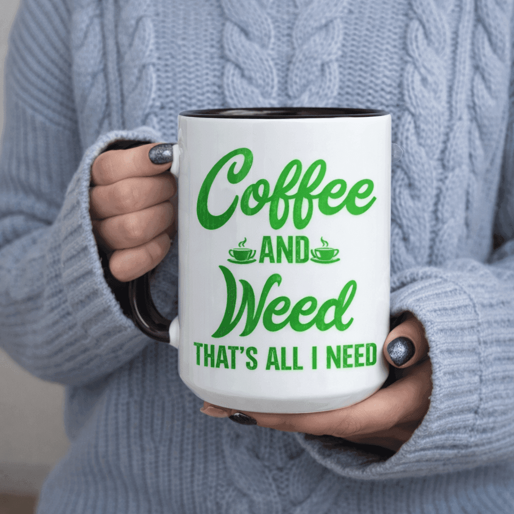 TEMU Coffee And Weed That's Mug 11oz Printed Ceramic Mug Handmade Printed Coffee Cup Drinkware Mug Durable Drinking Cups Black Handle Gradient Lovers Daily Use Outdoor Picnics Gift-