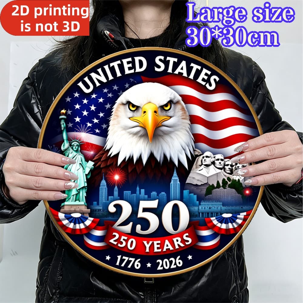 TEMU 2d Flat - 1pc Large 30x30cm Round Iron Sign | Years Anniversary Metal Art Sign, Patriotic Home Decor, 1776 - 2026 American Decorative Sign, Room Decor, Wall Hanging