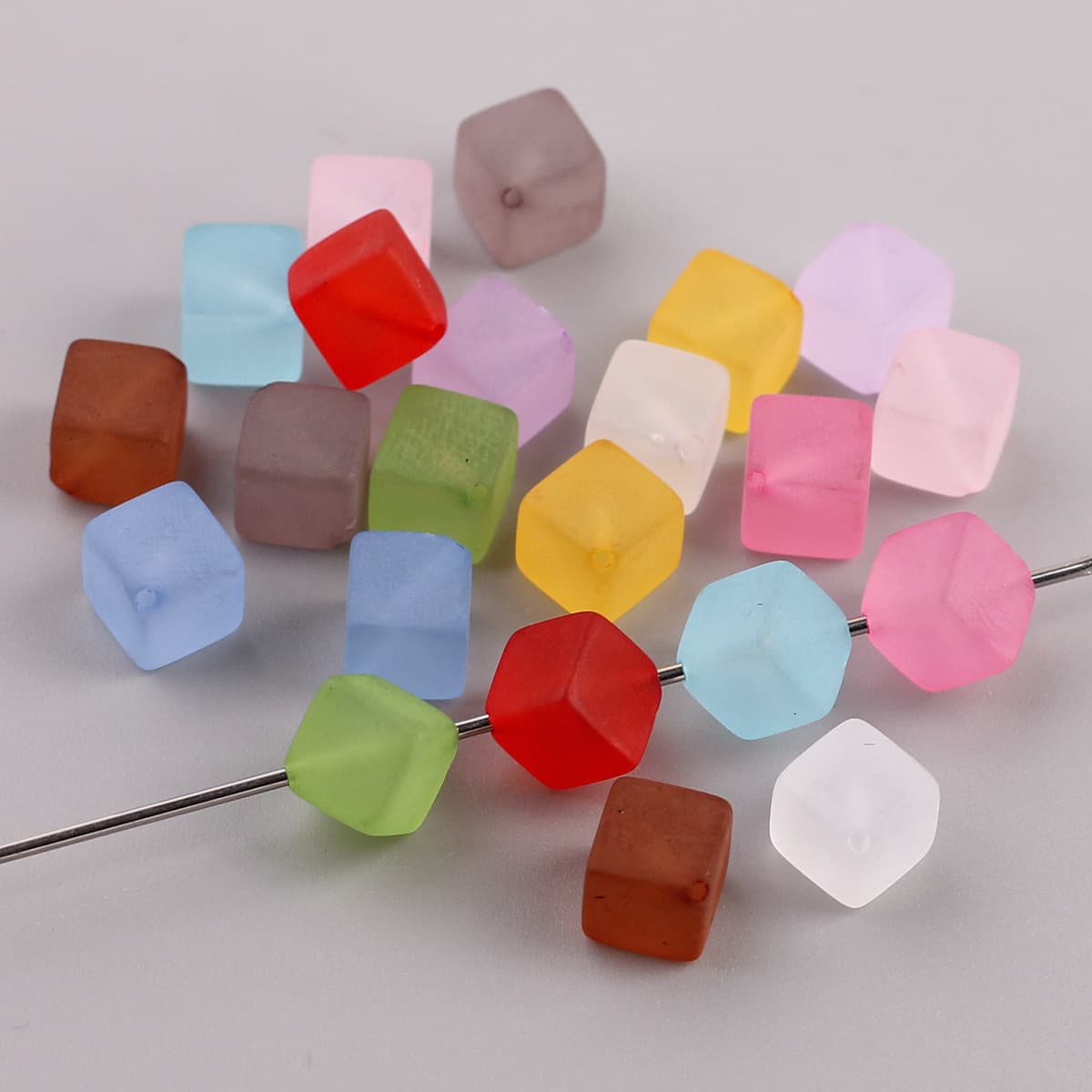 TEMU 80pcs Multicolor Transparent Matte Frosted Square Beads With Slant Holes & 3 Cut-out Design - Suitable For Making, Phone Chains, Bracelets, Earrings, - Texture Craft Beads For Adults