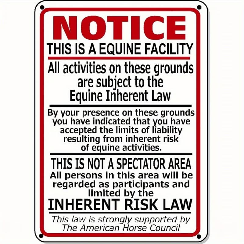 TEMU 2d Flat - 1pc 12x8 Inch Equine Liability Warning Sign | , Funny Metal Sign With Multicolor Motivational Quote, Red , Pre-drilled Holes For Easy Wall Mounting, Durable &