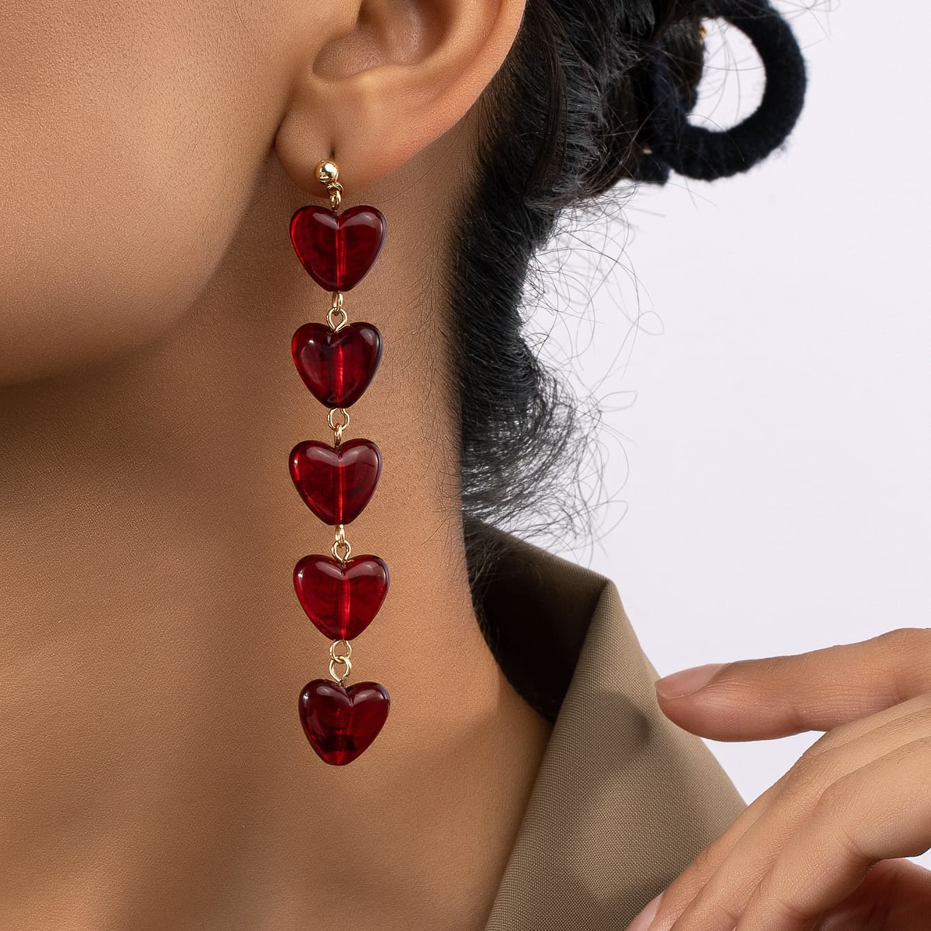TEMU Valentine's Day Fashion Red Heart Long Earrings
