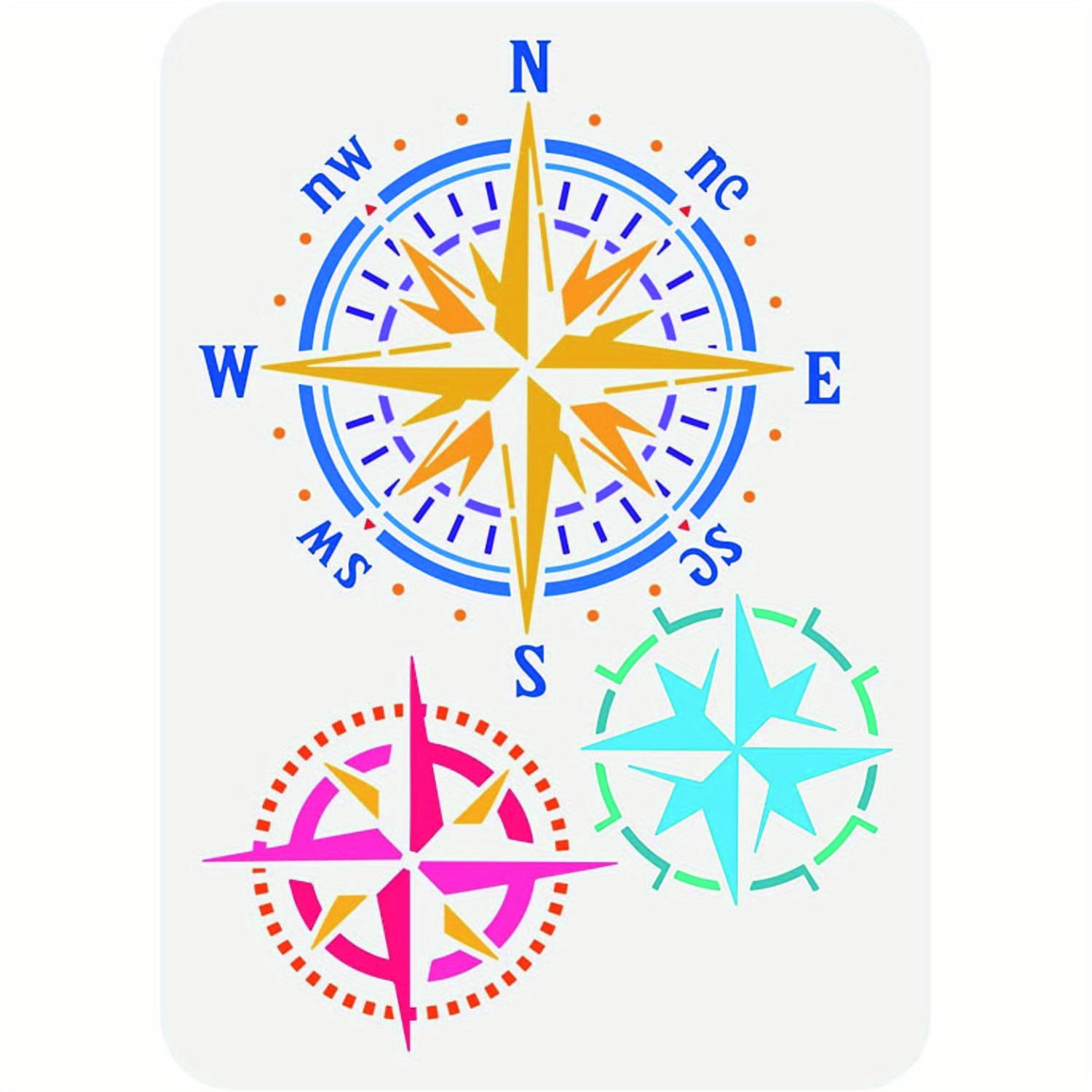 TEMU 1pc Compass Painting Stencil 11.7x8.3 Inch Hollow Out 3 Style Vintage Compass Craft Stencil Reusable Nautical Drawing Template For Diy Scrapbook, Fabric, Tiles, Floor, Furniture, Wood