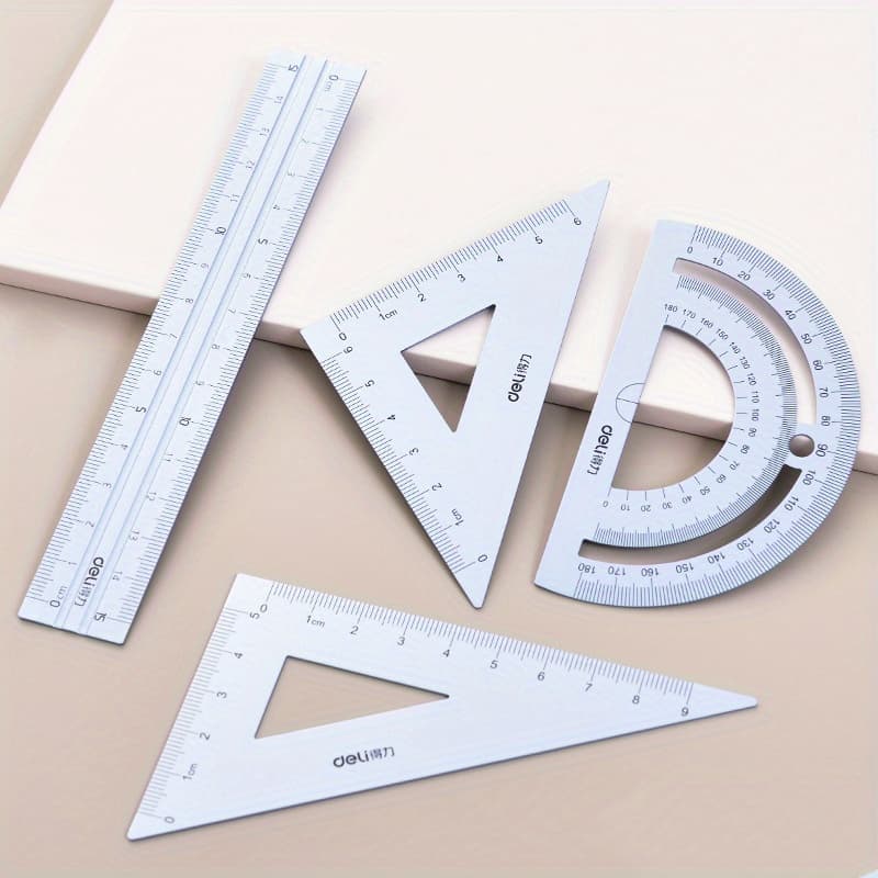 TEMU Aluminum Alloy Drafting Set 15cm Durable School Math Straight Triangular Ruler Protractor For Students
