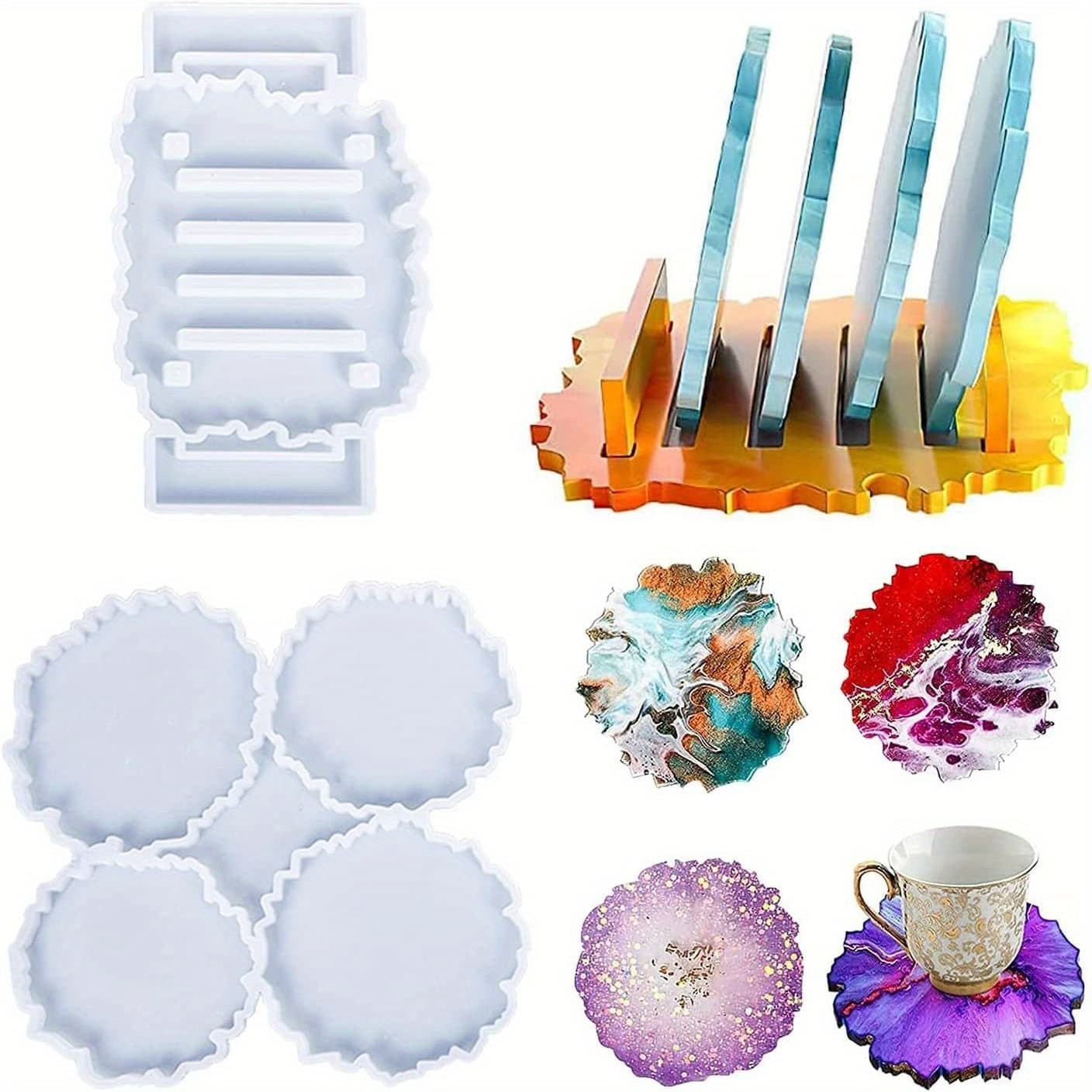 TEMU Set Of Coaster Resin Molds, 2pcs Epoxy Mold Holder Kit With Silicone Coaster Stand And Cup Mat For Crafting And Home Decor Coaster Creation Tools