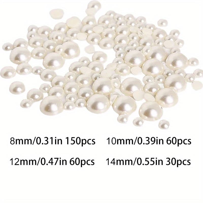 TEMU 300/700pcs Half Round 4mm To 14mm Flat Back Beads Loose Cabochons For Diy Crafts Necklaces Bracelets Jewelry Wedding Dress Nail Art Decorations