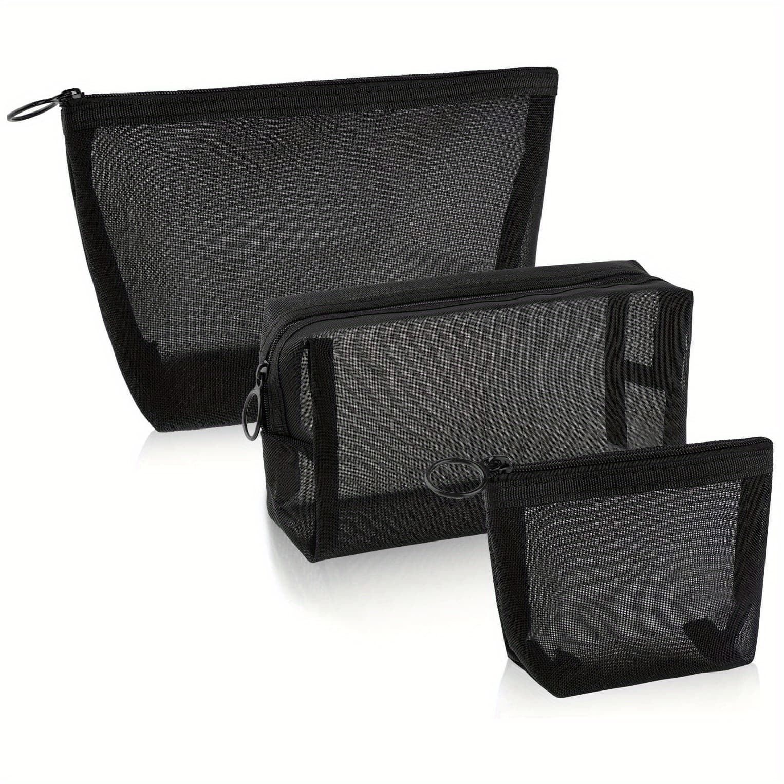 TEMU 1pc/3pcs Mesh Cosmetic Bag, Portable Travel Storage Bag, Casual Zipper Travel Accessories