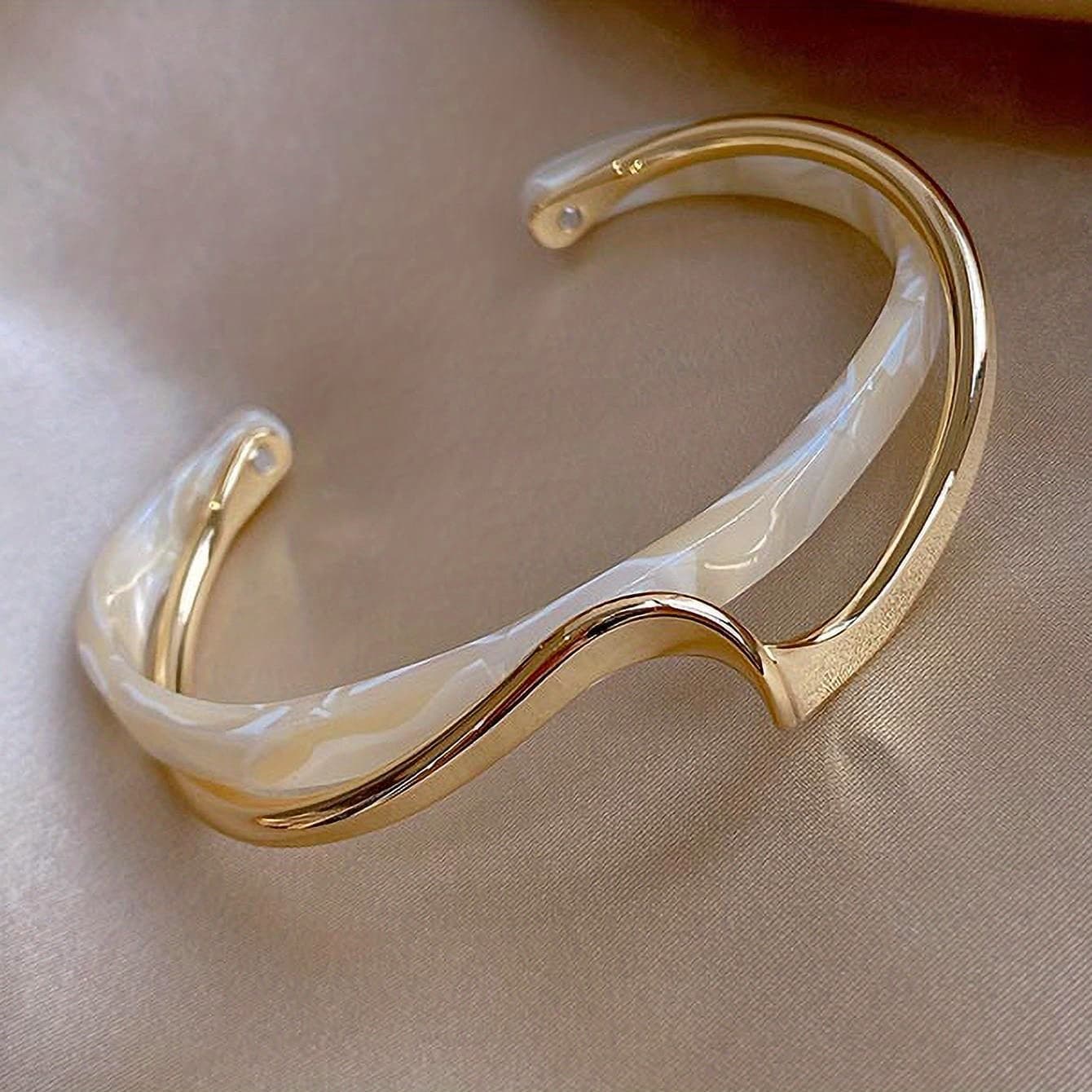 TEMU 18k Golden Plated Wave Shape Cuff Bangle, Women's Minimalist Style Jewelry
