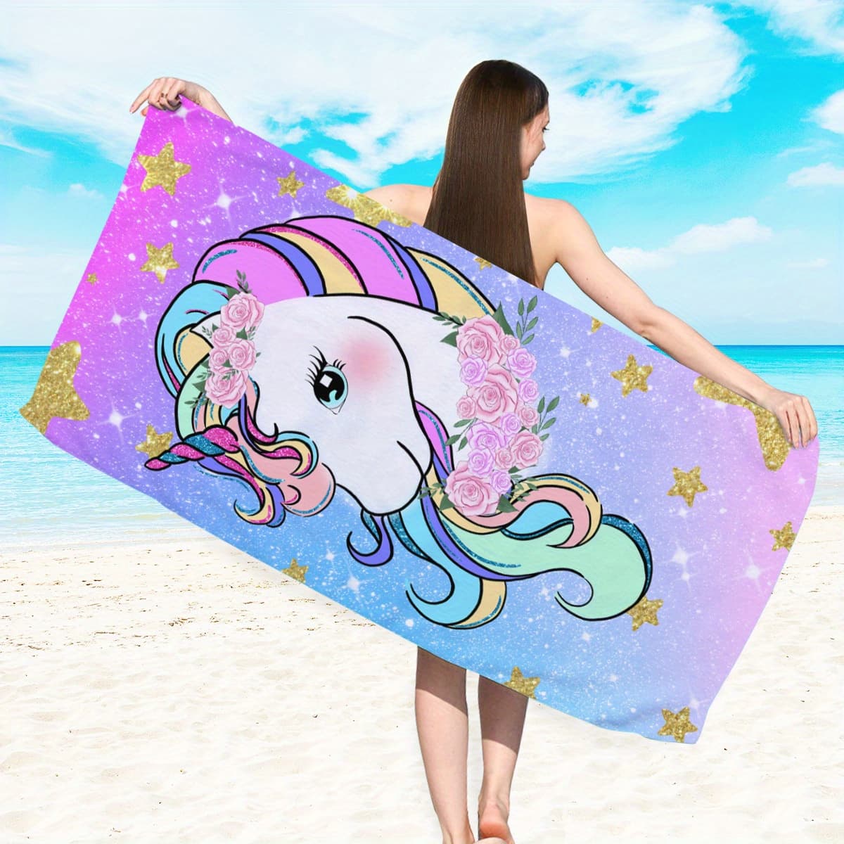 TEMU 1pc Beach Towel, Single-sided Print, Microfiber, Extra Thick And Large Size