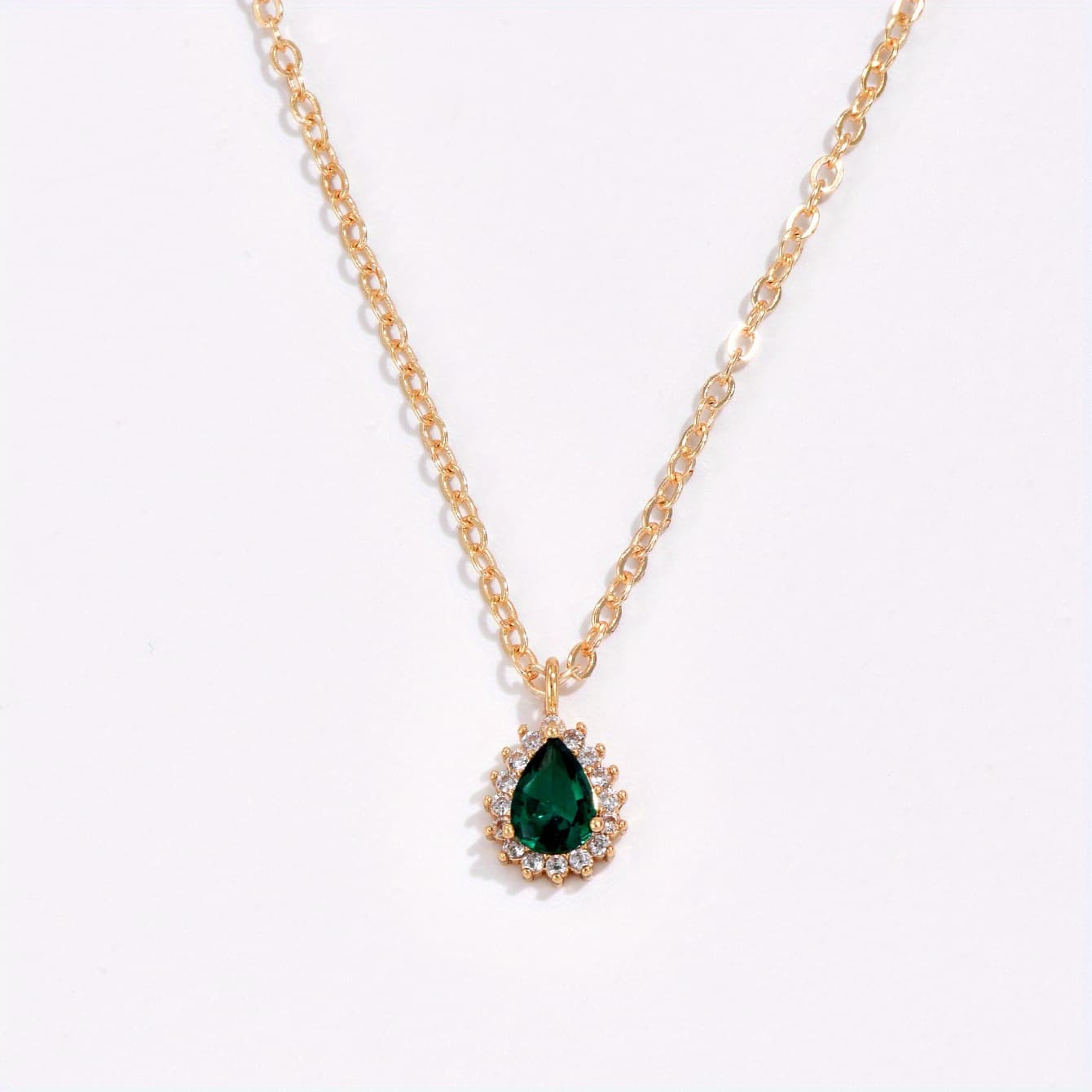 TEMU A Delicate Green Water Drop Synthetic Zirconia Inlaid Necklace, A Golden Female Fashion Accessory Gift.