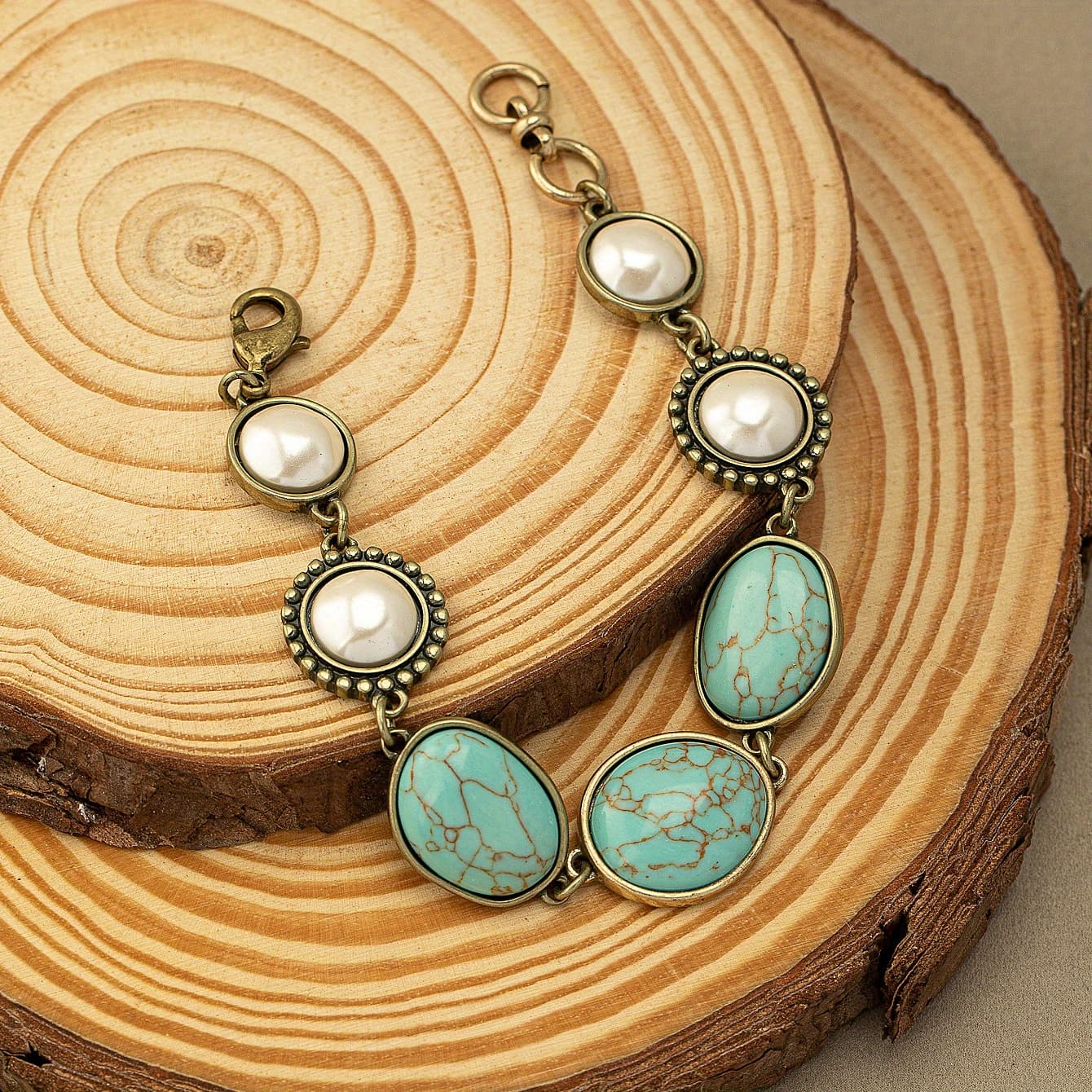 TEMU A Bohemian-style Minimalist Irregular Oval Turquoise Bracelet For Women, Suitable For Parties And Everyday Wear