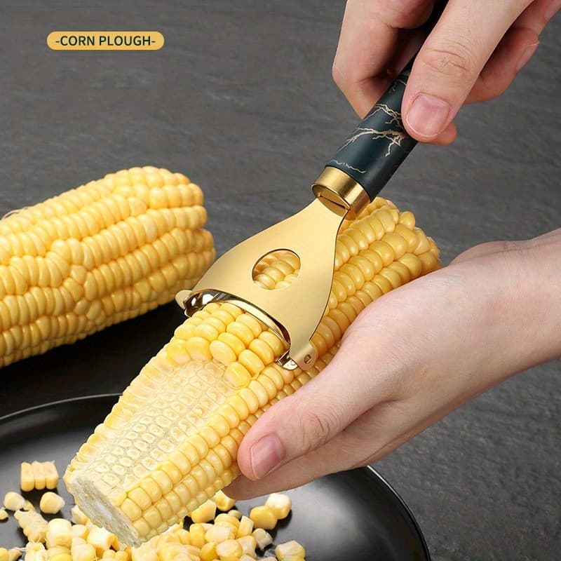 TEMU Stainless Steel Corn Cutter With Thickened Handle And Hook - Ergonomic Kitchen Tool For Removal, Durable & Easy To Clean, , Corn Cutter For Cooking