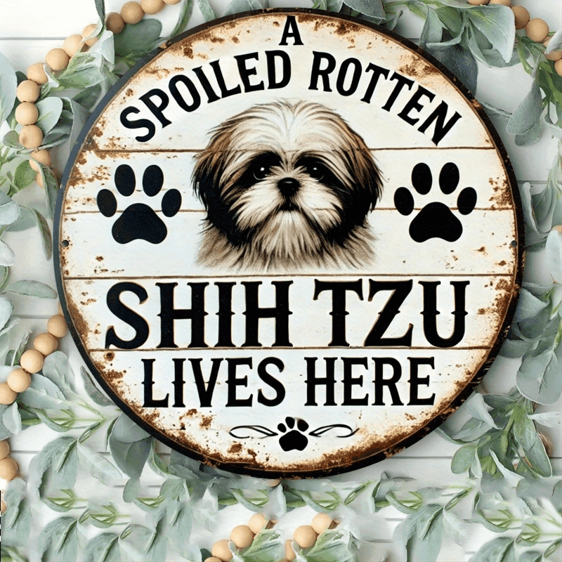 TEMU Funny " Shih Tzu Lives Here" Wall Decor - Iron Sign Suitable For Living Room, Bedroom & Dog-themed Decoration - Cute Fluffy Shih Tzu Metal Signage
