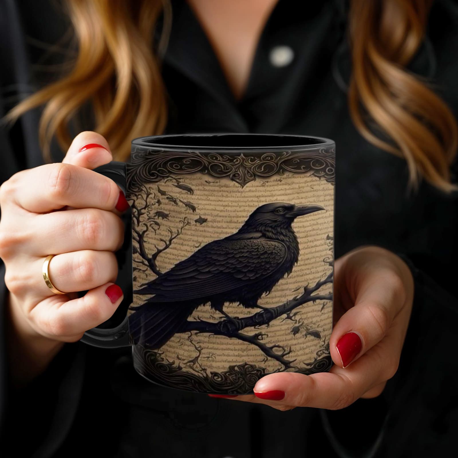 TEMU Gothic Ceramic Mug 11oz - Coffee Cup With Black & White & Branches Design, Suitable For Home Decor, Tea/coffee, Gothic Gifts For, Themed Kitchenware For Coffee Bar Accessories