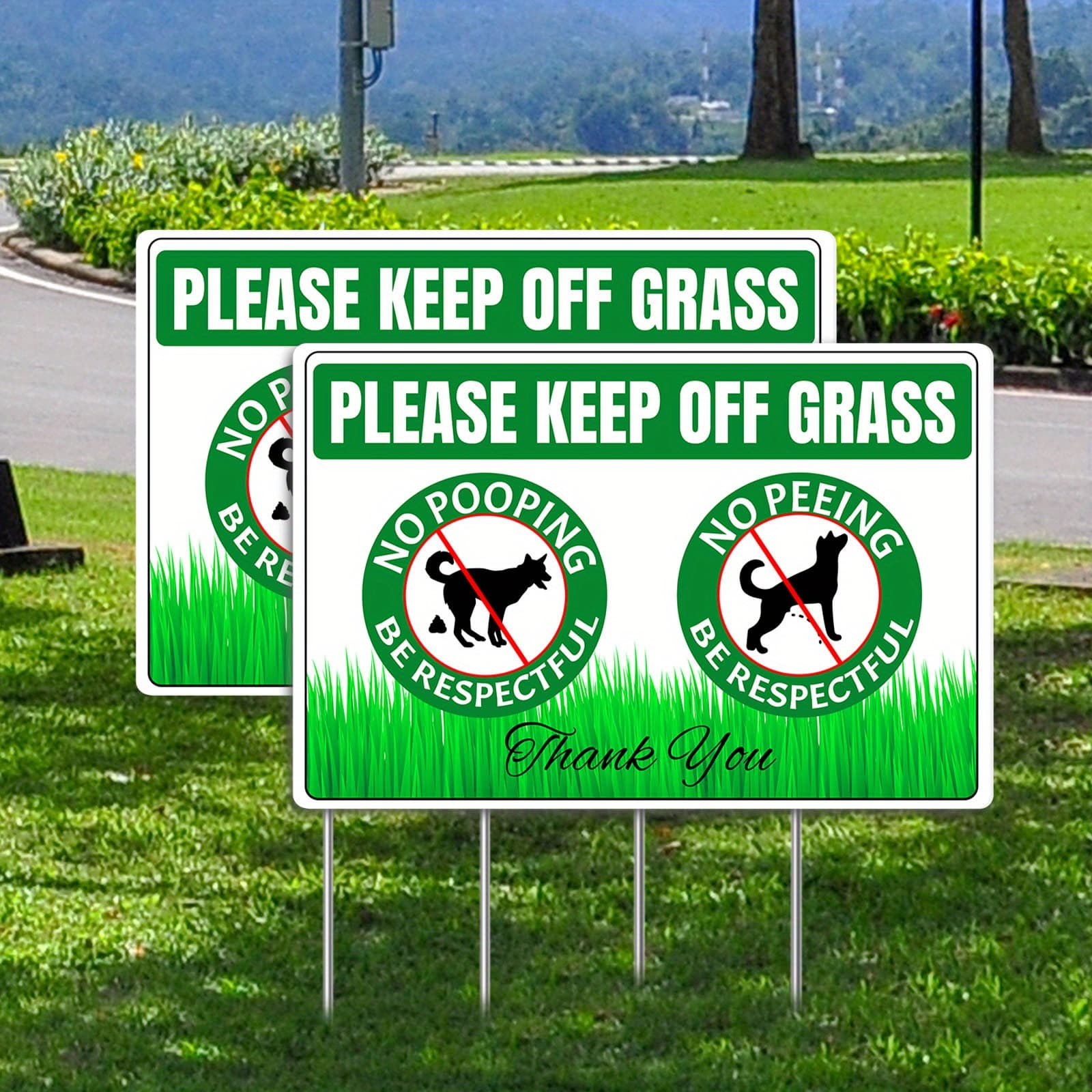 TEMU 2pcs Pvc Dog Off Grass Signs Pack - Waterproof, Sun-resistant, Stake For Yard, Garden, Lawn & Park