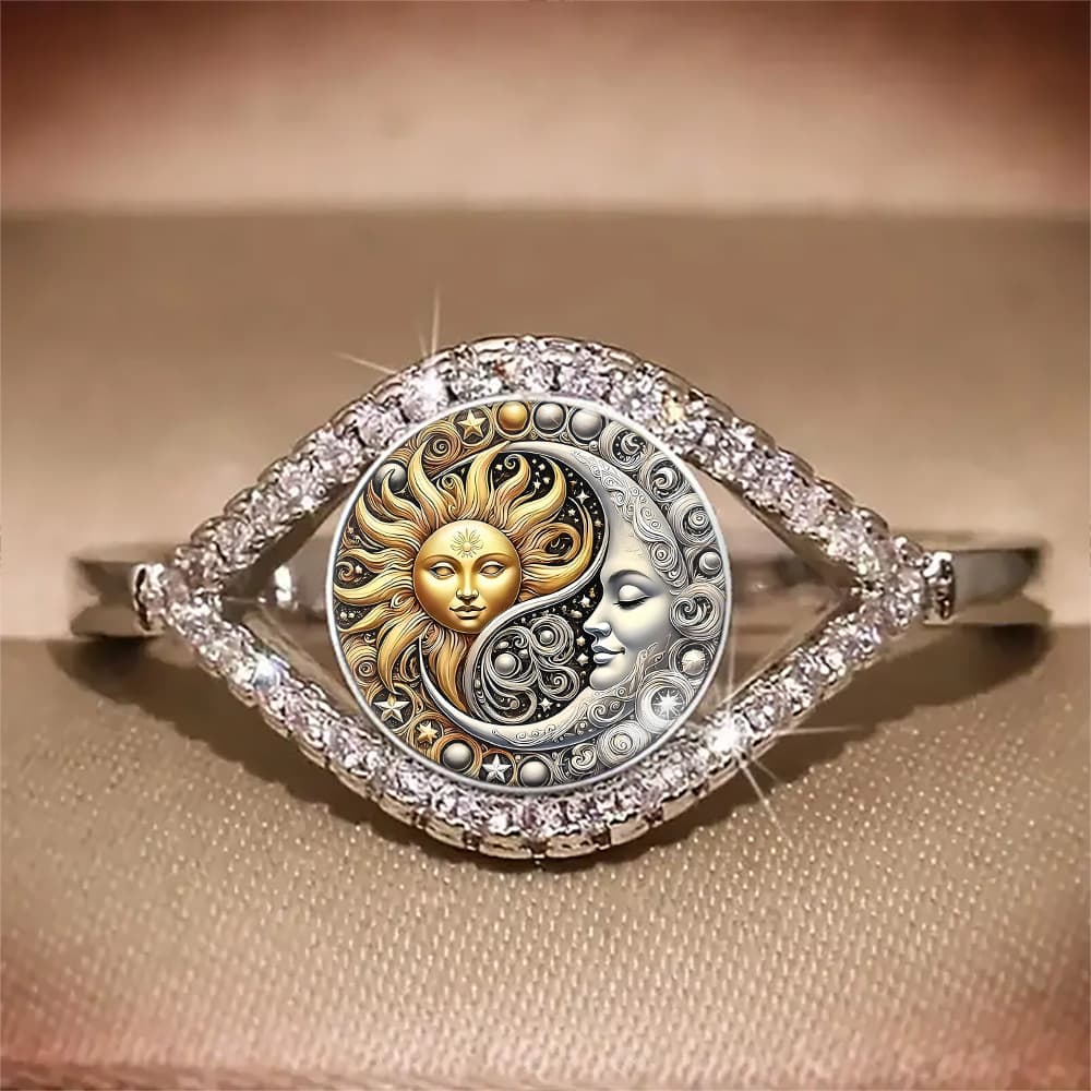 TEMU Shining Yin Yang Tai Chi, Sun, Moon And Star Rings, Exquisite Inspirational Jewelry For Fashionable Wear, Ideal Gift And Fashion Trend