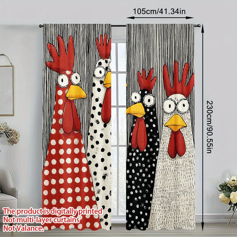 TEMU 2d Flat, 2d Flat,2pcs Polka Crowd Themed Printed Door Curtains,machine Washable,chic Printed Design, Suitable For Living Room, Bedroom, Office, Kitchen, Coffee Shop, 2d Flat
