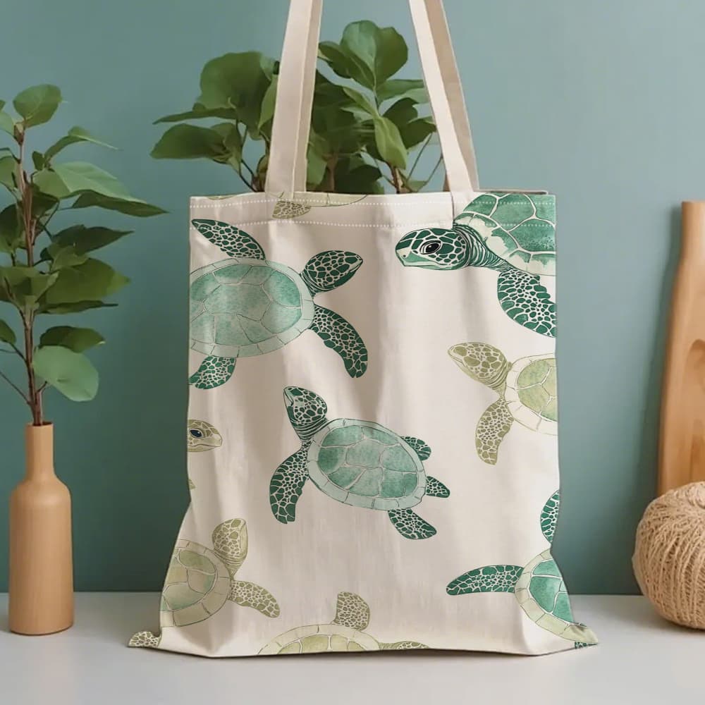 TEMU Portable Turtle Pattern Tote Bag | Reusable, Foldable, Dual-sided, Fashionable Shoulder Bag, Durable, Ideal For Travel And Daily , Large Capacity, Perfect For Anniversary And Event Gifts