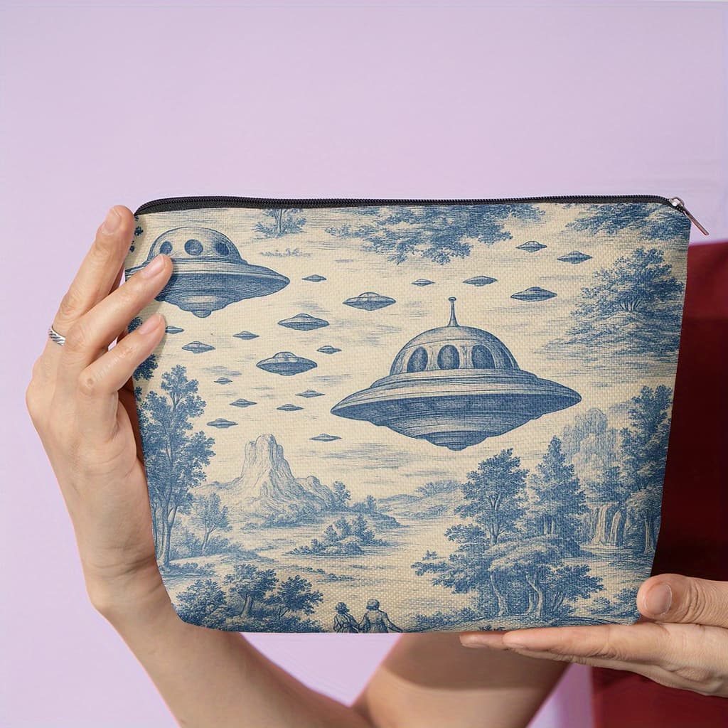 TEMU Cosmetic Bag 1pc, Landing In Countryside, Featuring , This Double-sided Printed Women's Cosmetic Bag Is Perfect For Storing Toiletries , A Stationery Organizer, A Travel Clutch, And More