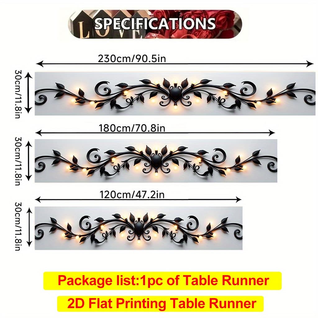 TEMU 2d Flat Printing Table Runner 1pc, Vintage Lighted Ornament Polyester Table Runner Suitable For Restaurant, Coffee Or Dining Tables, Tv Stands, Festival And Decorative Tablecloth, Easy To Clean