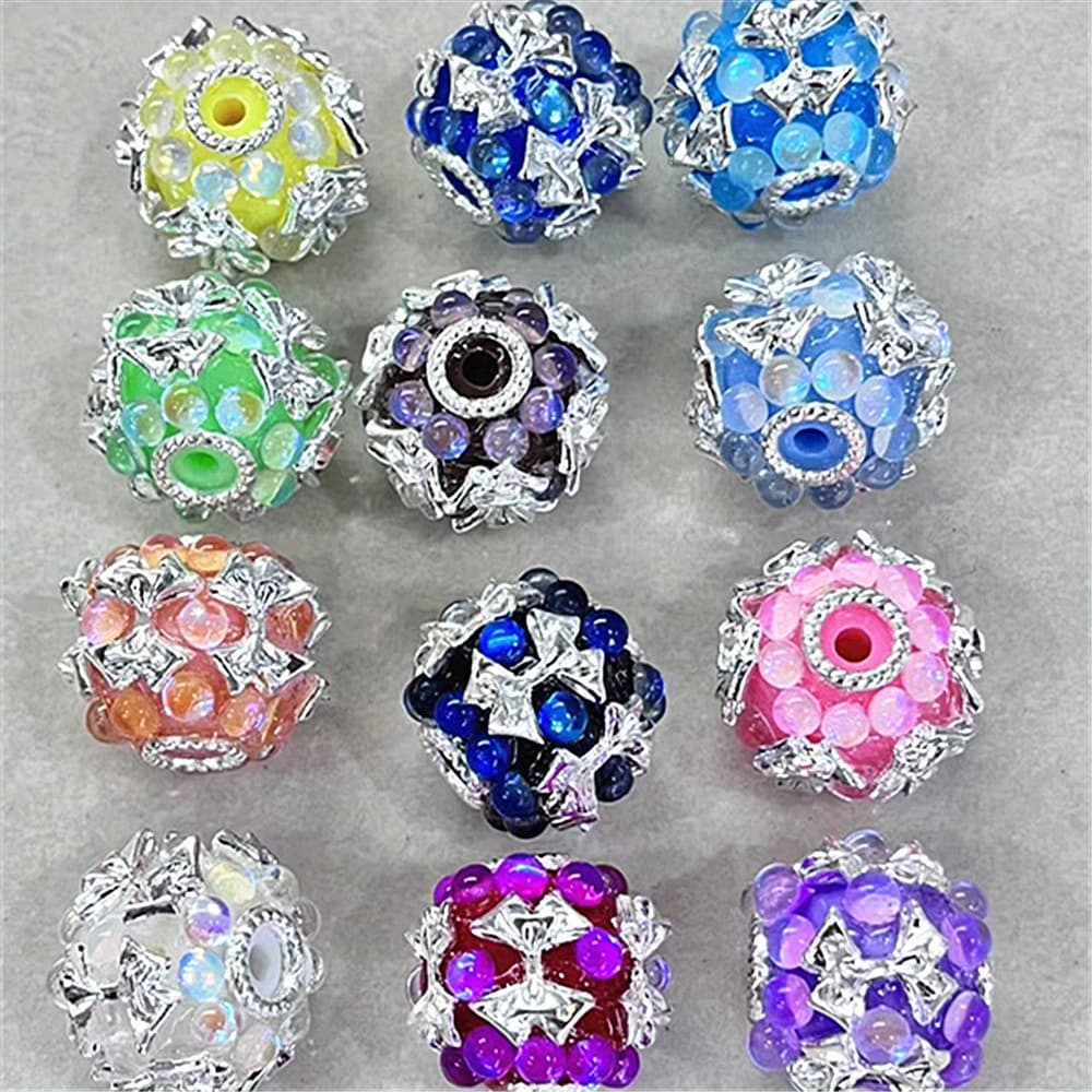 TEMU Set Of 5 Multicolored 21mm Artisan Alloy Bowknot , Featuring A 3d Woven Pearl With An Iridescent Shine And Alloy Frame Inlay, Perfect For Beaded Pens, Phone Straps, Keychains, Car Charms