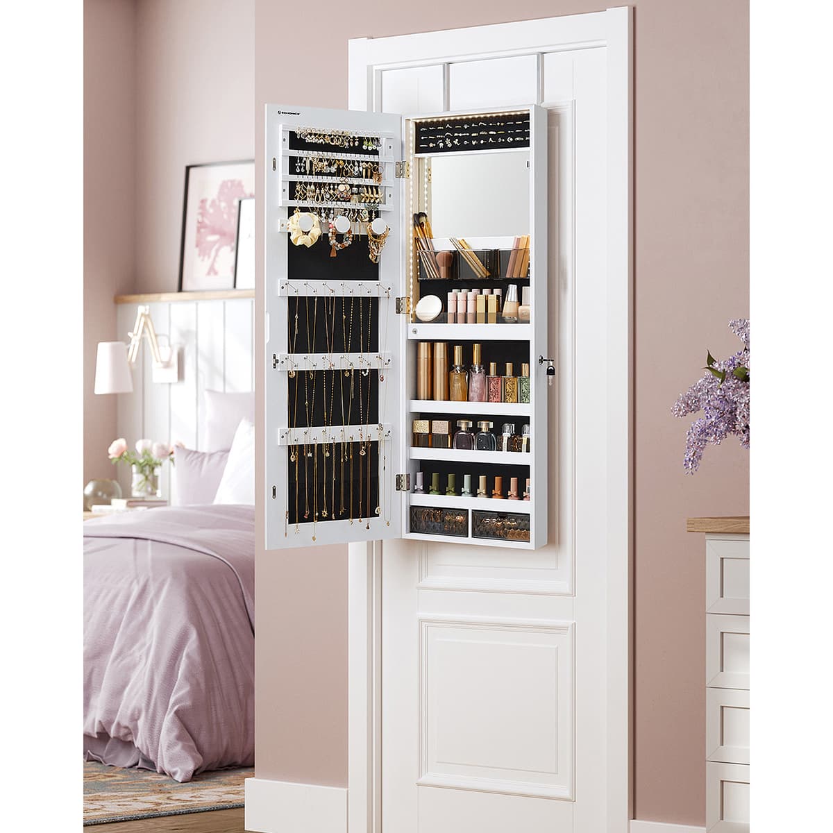 TEMU Jewelry Cabinet With Built-in Lighted Mirror, Wall Or Door Mount Storage Organizer, White, Jewelry Armoires — image 1