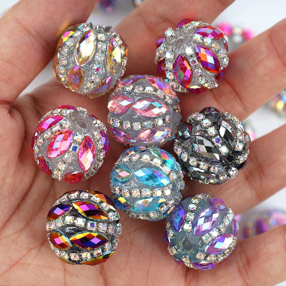 TEMU 5/10pcs Luxury Diamond Ball Beads | Hand-made Shiny Acrylic Beads For Jewelry, Keychains, And Pen Beading Projects