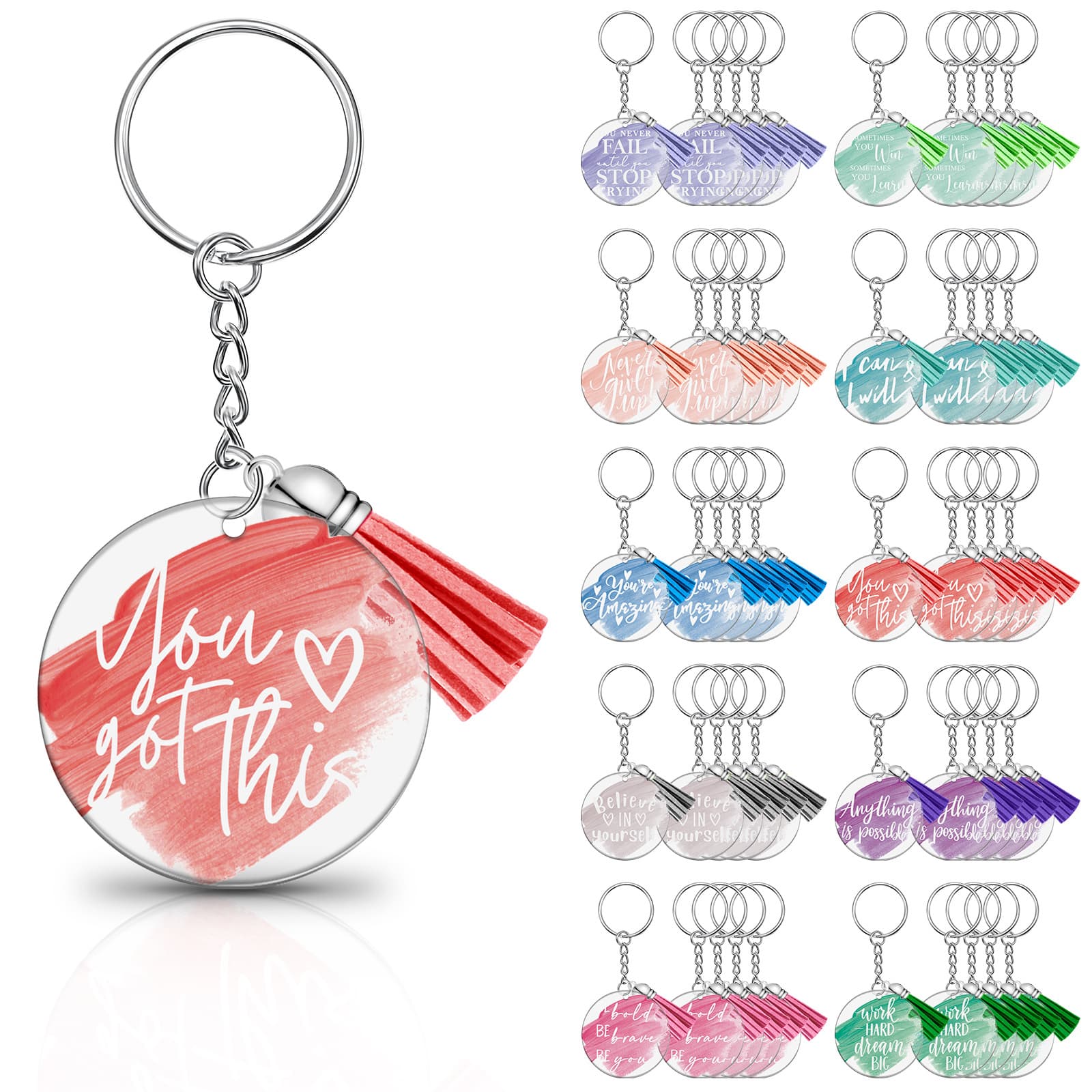 TEMU 100pcs Inspirational Gift Acrylic Keychain With Tassels Thank You Teacher Volunteer Team Staff(cute Color, )