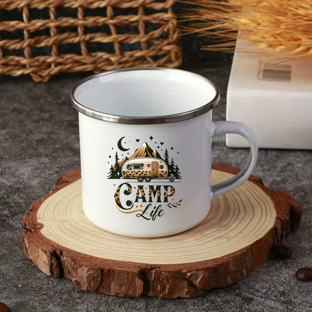 TEMU 12oz 1pc Enamel Camping Mug Water Bottles Coffee Mug Out Door Water Cup Funny Cups Camping Lover Coffee Cups Beer Cup Halloween Christmas Gifts