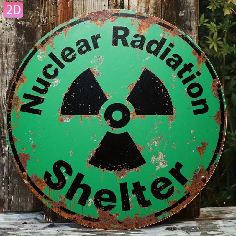 TEMU 2d Flat, 1pc Nuclear Radiation Warning Sign - Heavy-duty Iron Metal Wall-mounted Radiation Hazard Symbol Plaque, Rusted Weathered 8x8 Inch For Home,, & Decoration (english Text), 2d Flat