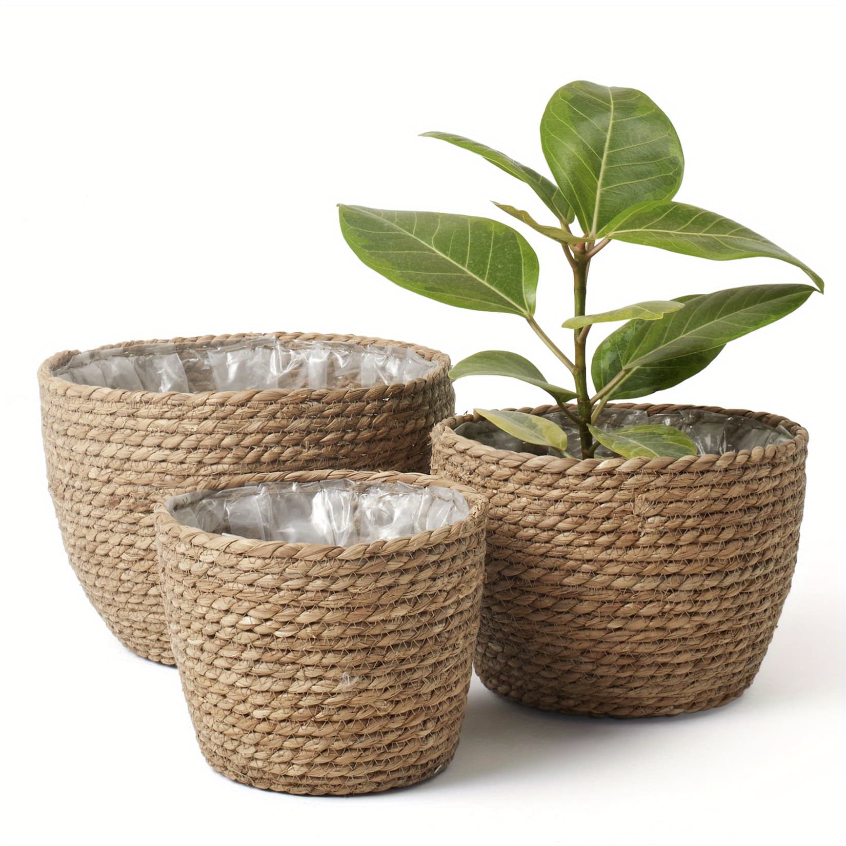 TEMU Indoor Seagrass Baskets For Flower Pots, Pot Covers, And Plant Holders In Hue (set Of Three) Measuring 10.2 Inches, 8.7 Inches, And 6.7 Inches
