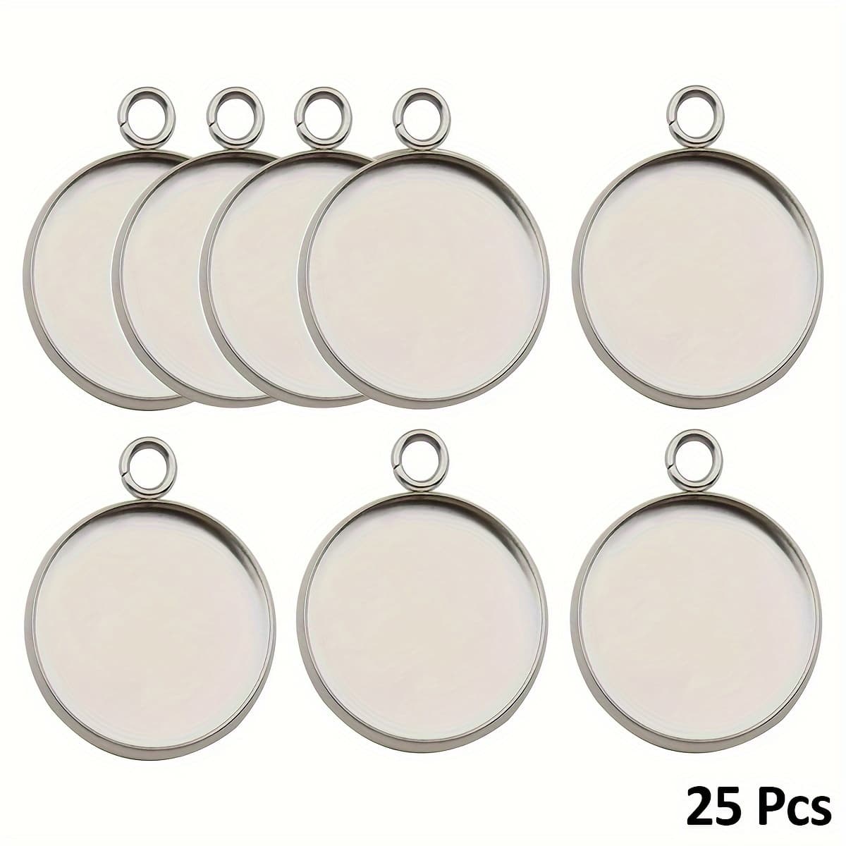 TEMU 25pcs Fit 25mm Stainless Steel Round Blank Bezel Pendant Trays Base Cabochon Settings Charms For Jewelry Making