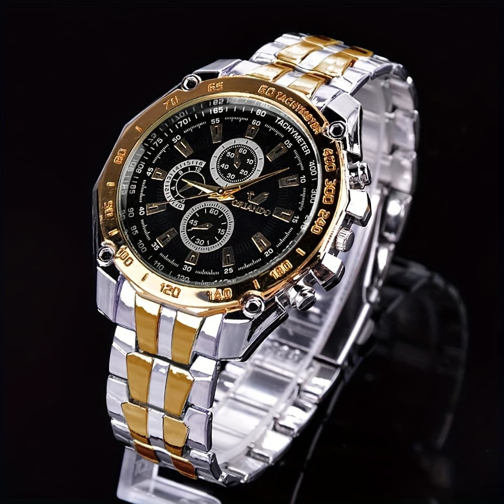 TEMU Men's Stainless Steel Quartz Wrist Watch, For Gifts