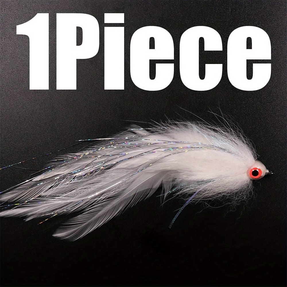 TEMU 1pc/2pcs Size #2/0 White Bait Fish Fly Suspending Streamer Flies For Saltwater Fishing Lure Bait Musky, Pike, And