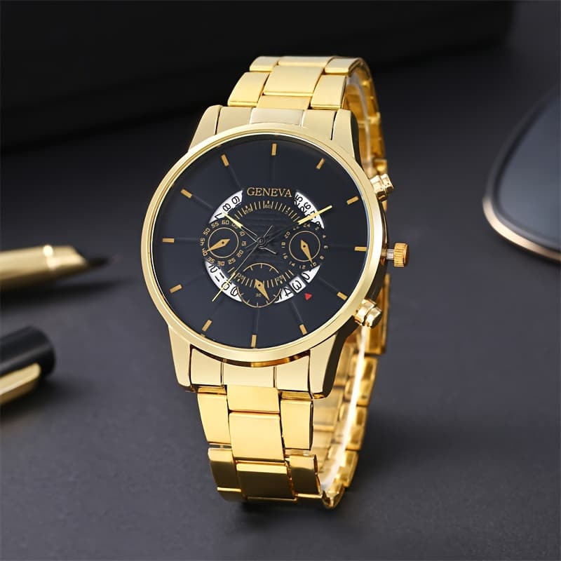 TEMU Elegant Men's Quartz Watch, With Date Display, Classic Round Dial Clock, Hot Selling Fashion Decoration Accessories