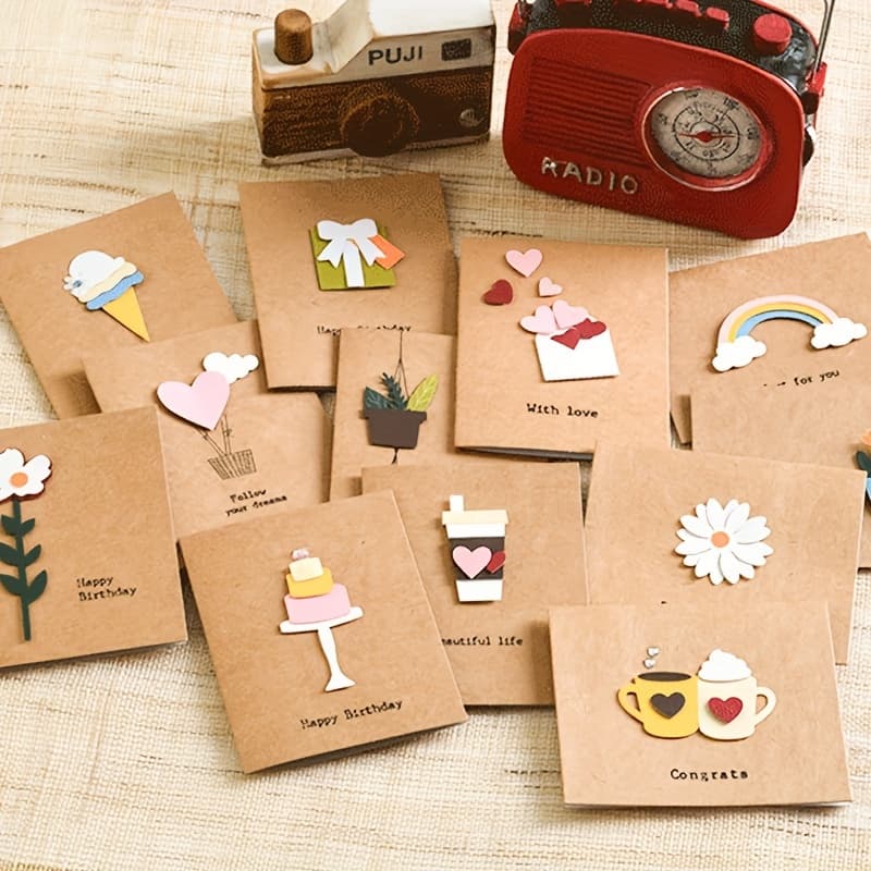 TEMU Random 6pcs Literary Romantic 3d Retro Cowhide Blank With Envelope Greeting Card Thanksgiving Valentine's Day Thank You Small Card