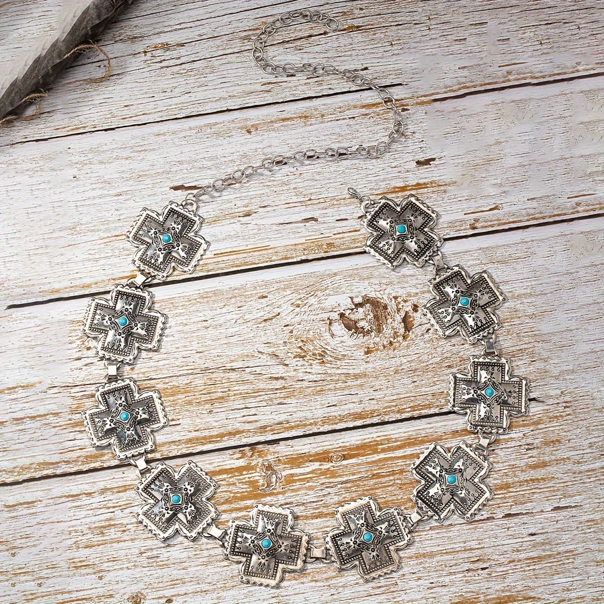 TEMU Adjustable Turquoise Waist Chain Belt, Bohemian Retro Style, Suitable For Women's