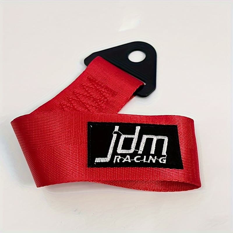 TEMU Jdm Racing Car Tow Strap - No-bolt Adjustable & Iron Recovery Strap With Metal Hooks, Capacity For Vehicle Exterior Decoration & Towing, Towing Straps, Rugged Design, Durable Metal Hooks