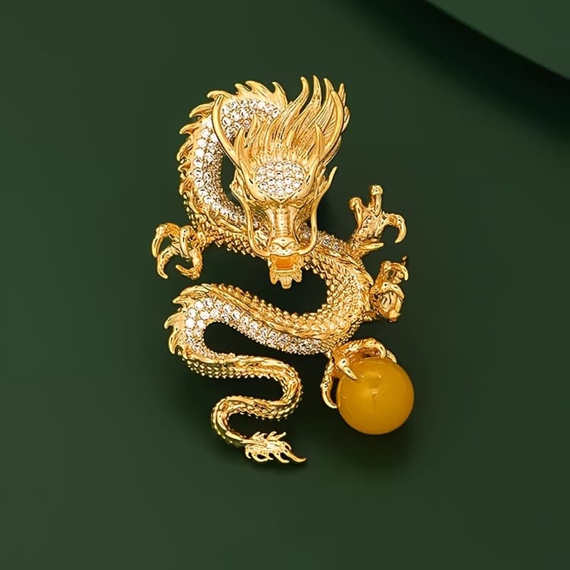TEMU 1pc Vintage Chinese Brooch Pin - Copper With Shiny Synthetic Zirconia, Elegant Women's Accessory Suitable For Suits, Dresses, Valentine's Day Gift & Wear