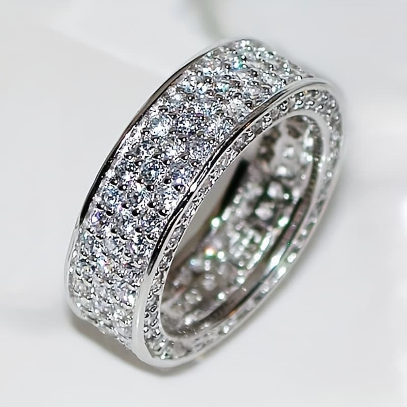 TEMU Gorgeous Super Sparkling Synthetic Cubic Zirconiaia Silvery-plated Ring Fashion Luxury Ring Neutral Ring Men's And Women's Ring Men's Wedding Ring Daily Wear Jewelry
