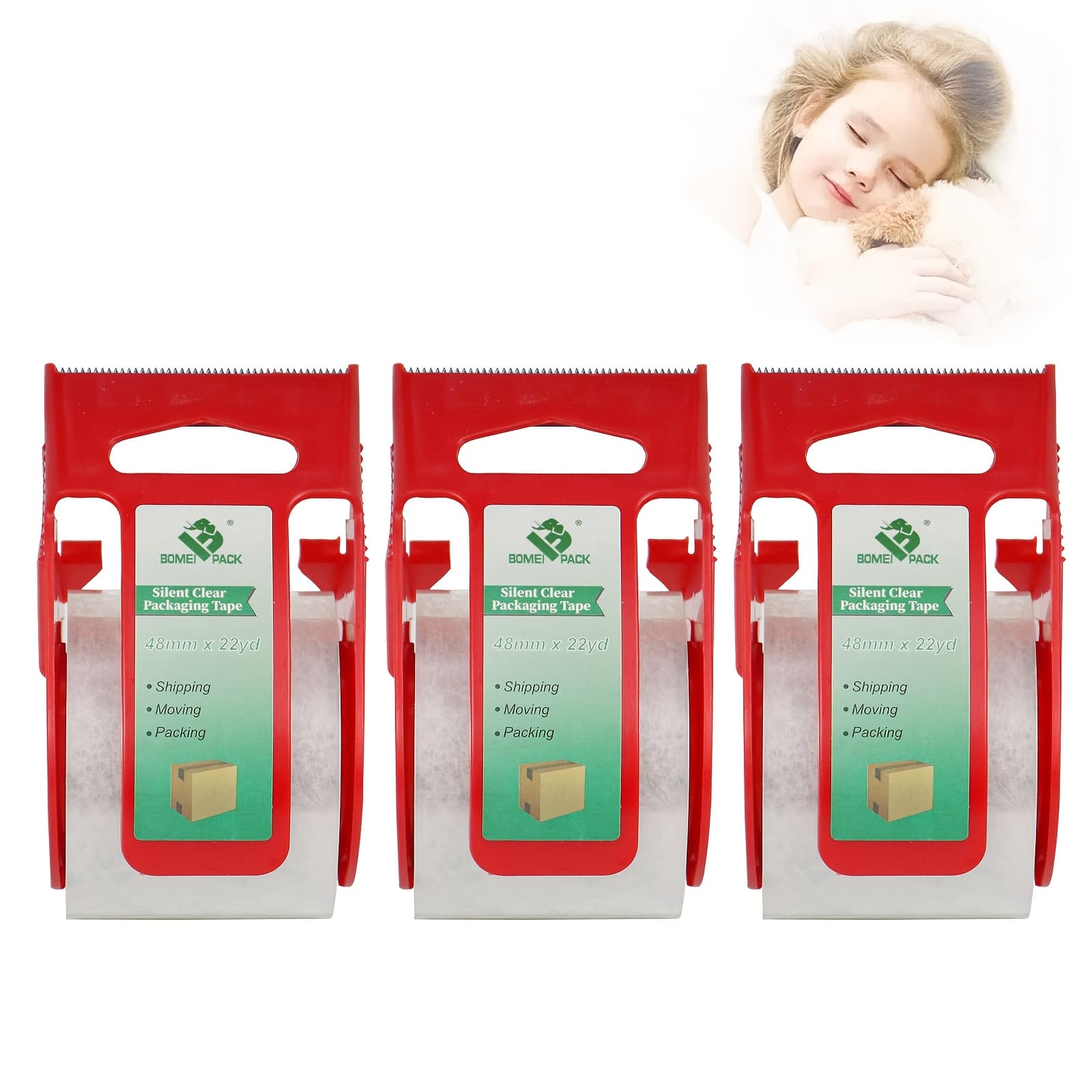 TEMU 3 Rolls Of Pack Silent Transparent Box Sealing Tape With Red Cutter, 1.5" Paper Tube, 48mm X 22y, Heavy Duty Packaging Tape, Transportation And Moving, Box Sealing Tape