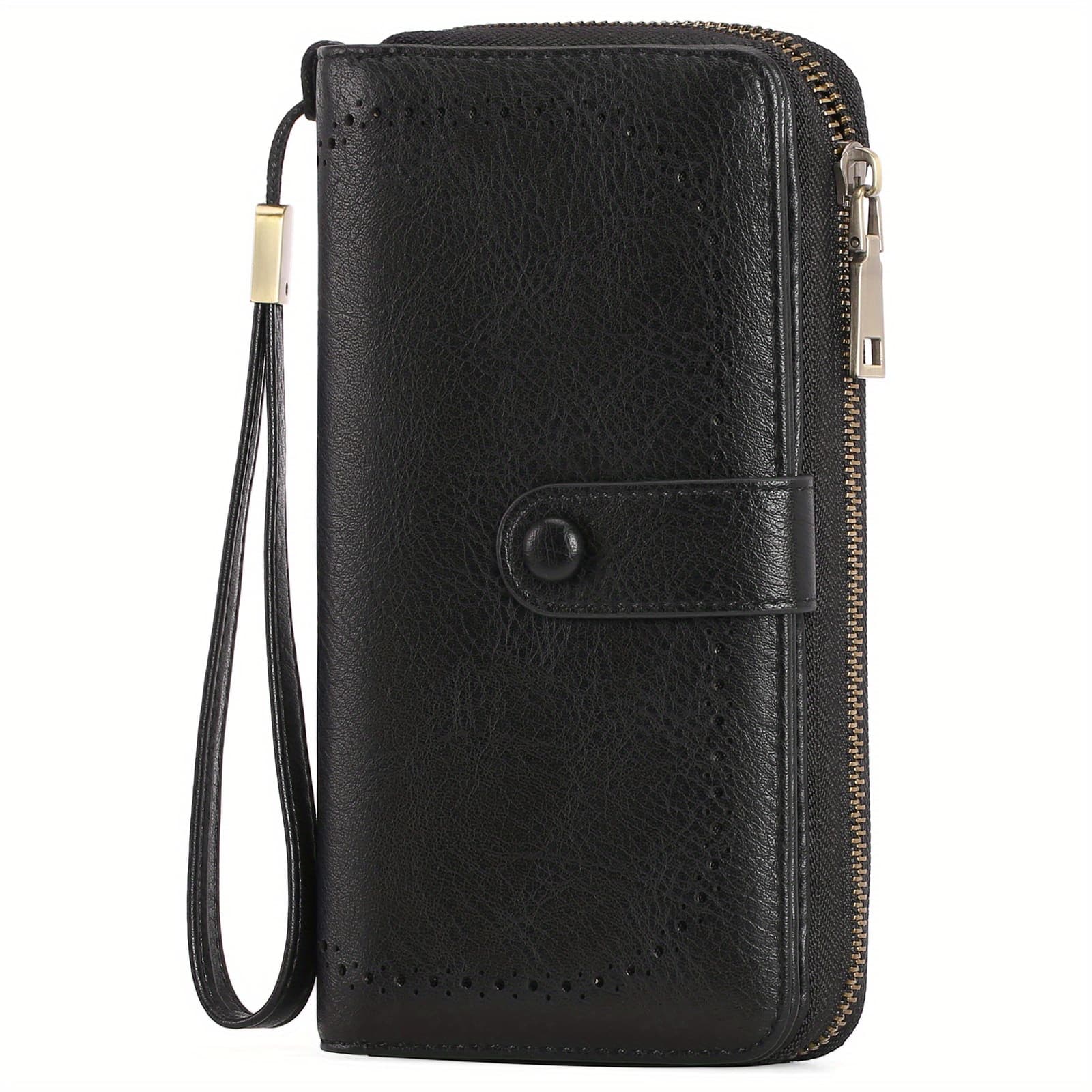 TEMU Women's Rfid Blocking Wallet & Card Holder With Id Window | Zipper Purse, Removable Wrist Strap | Compact Long Wallet For Travel/daily Use | Gift For Her (lightweight, 45 Card Slots)