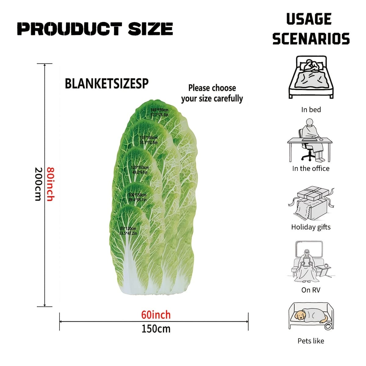 TEMU 1pc Soft Cabbage Novelty Blanket, Cozy Shawl For Camping, Travel, And Home Decor – Machine Washable, Use, Fun Gift For Young Adults, Perfect Birthday And Christmas Present